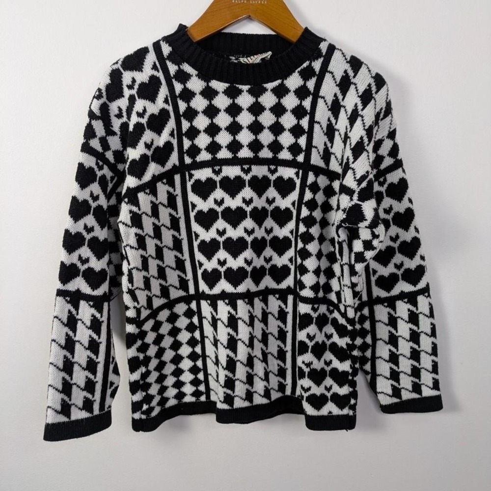 Vintage Knit Sweater Large USA Hearts AOP Indie Twee